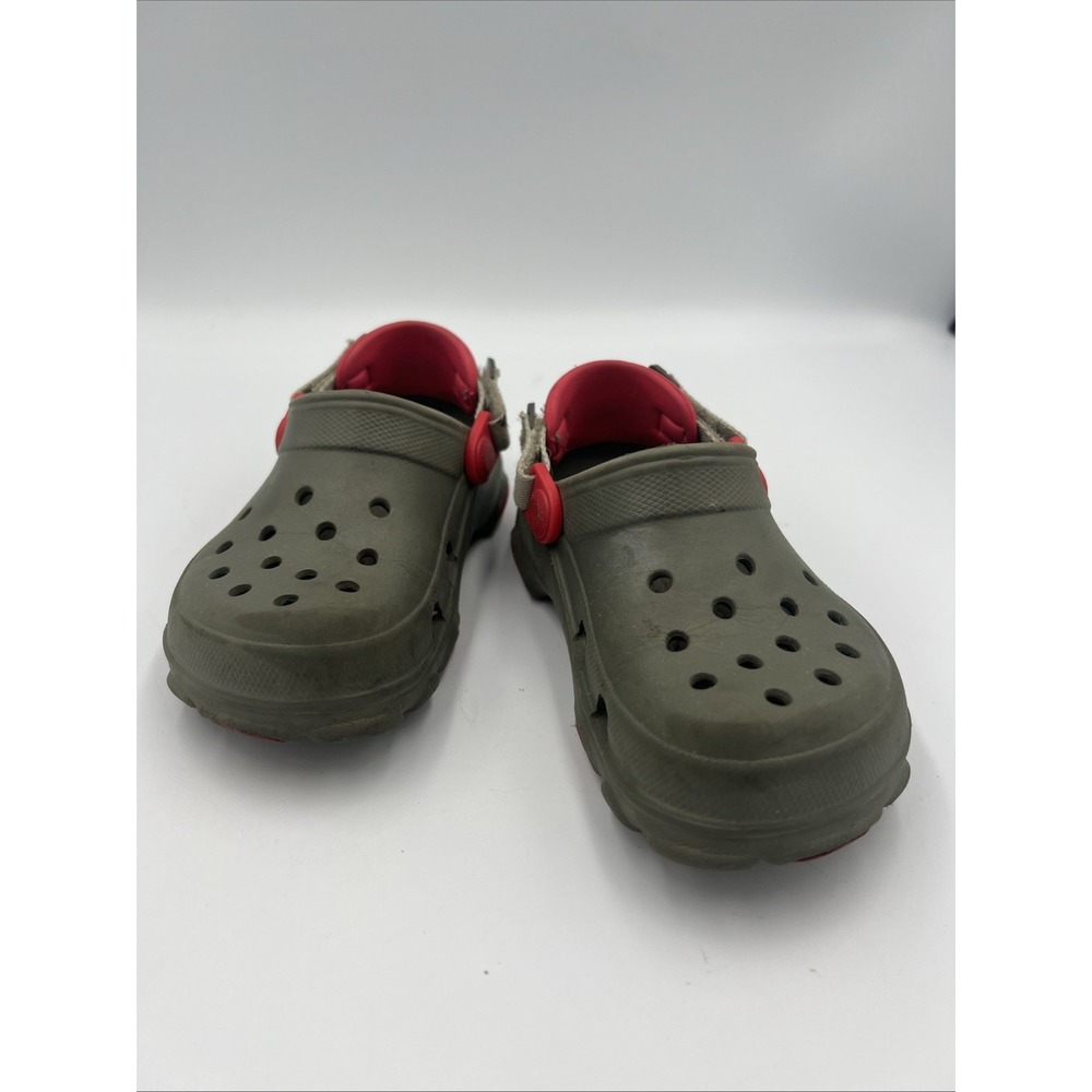 Crocs Kids Clogs Shoes Size C 10 Navy Greenish-Gray W/ Red Adjustable Back Strap